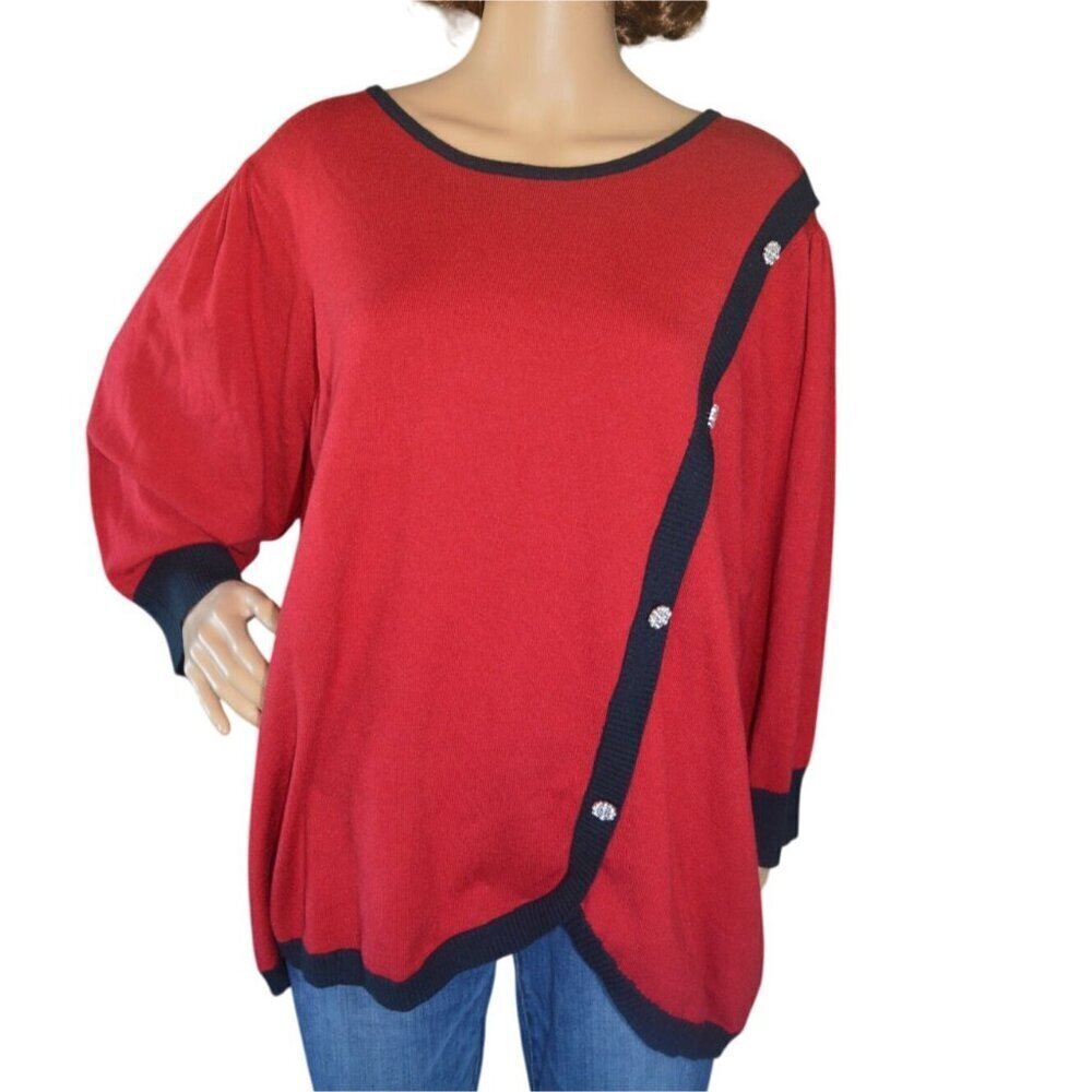 New Adrienne Vittadini Red Black Sweater Women Plus Size 3X Holiday Party Casual